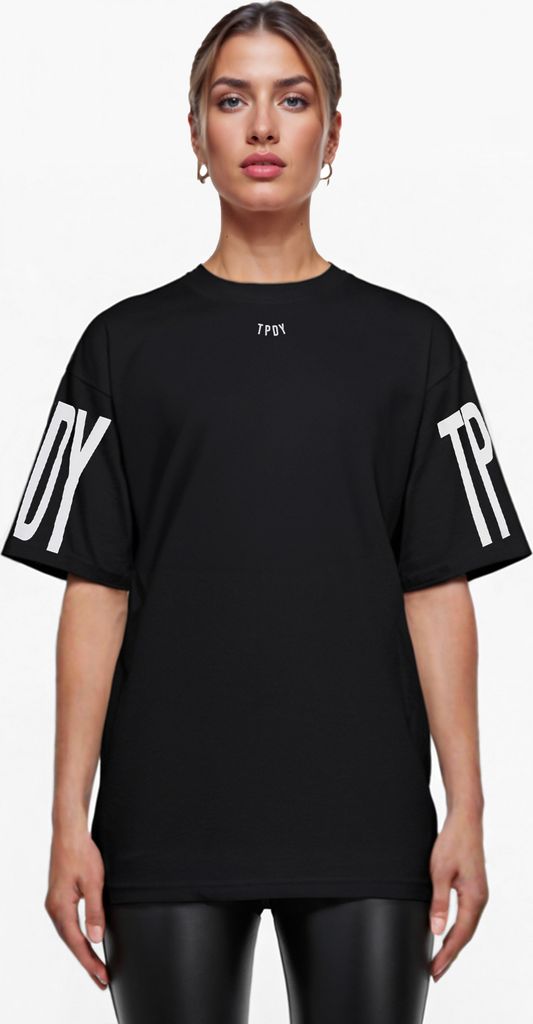Viktor F Damen Oversize-Shirt Logoprint Rundhals dicker Stoff Rundhals