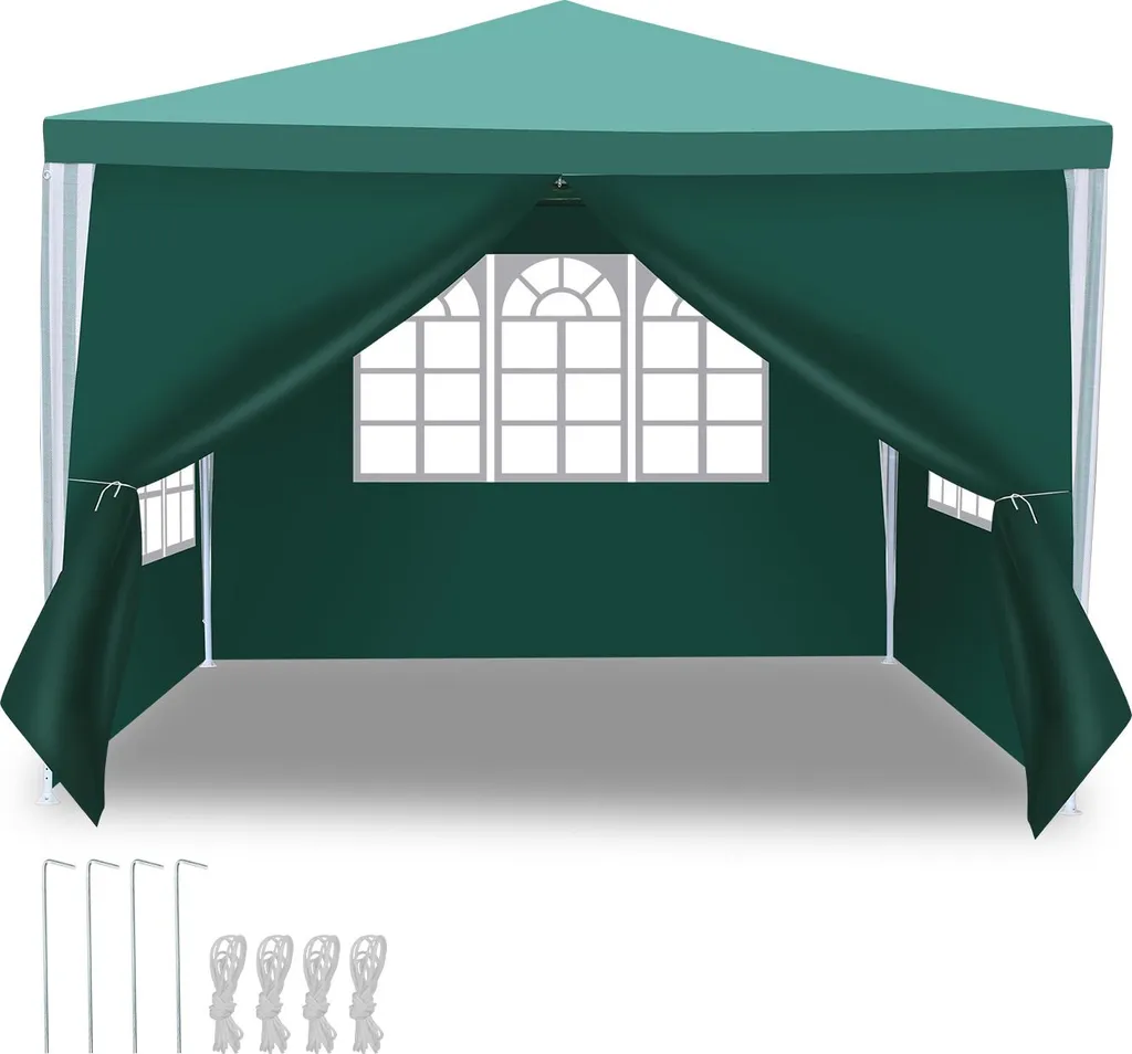 Gazebo Pieghevole Hebitod 3x3m Verde per Campeggio e Terrazza