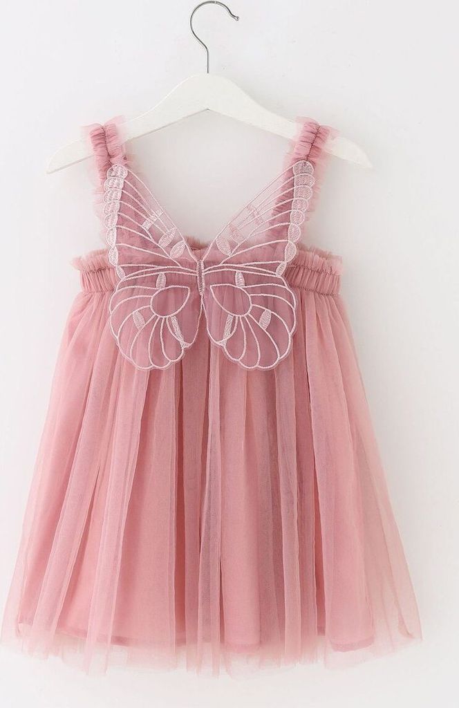 Kleider für Kinder Mesh Kleid Puffy Rock Schmetterling Flügel Party Kleid Sommerliche Sommerkleider, Farbe: Rosa, Größe:90cm