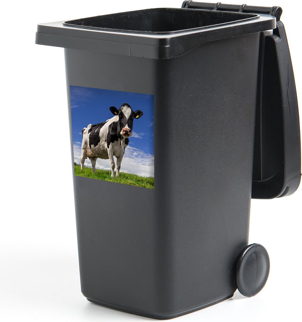 MuchoWow Mülltonnenaufkleber Kuh - Gras - Blau - Tiere 40x40 cm - Abfall-Aufkleber - Container - für Abfallcontainer