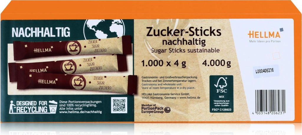 Hellma Zucker-Sticks 4kg - Zucker für die Gastronomie (1er Pack)