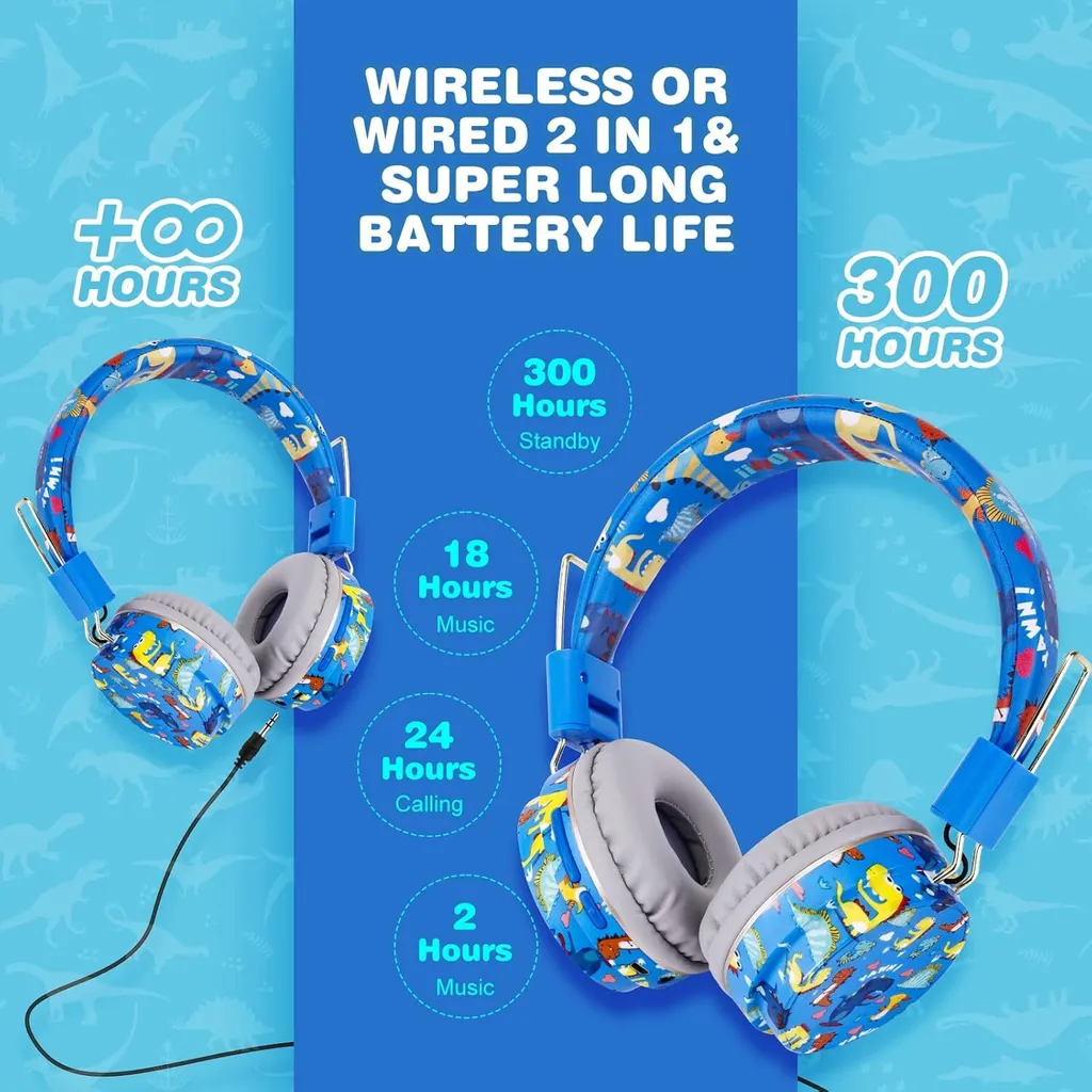 Cuffie Dinosauro Wireless per Bambini: Audio Sicuro 85dB e Bluetooth 5.3 - 9
