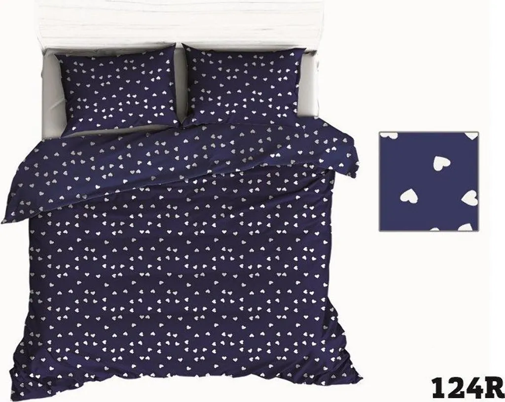Linge de Lit 160x200 cm Bleu Marine Cœur Blanc 317D en Coton Haute Qualité