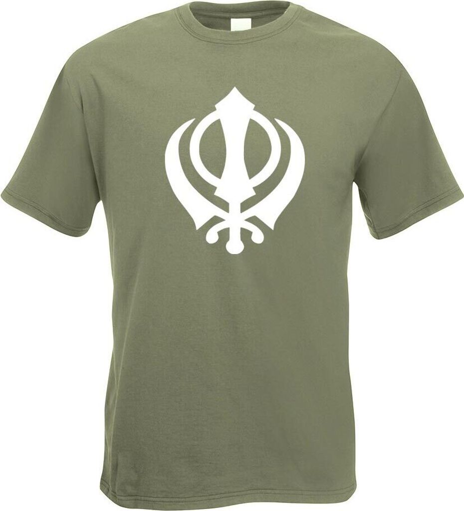 Kiwistar - T-Shirt - Olive - Khanda Sikhismus Motiv Bedruckt Funshirt Design Print - mit Motiv Bedruckt - Funshirt Design - Sport - Freizeit - Herr...