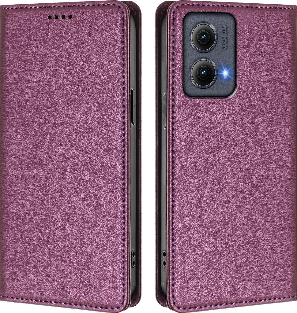 Handyhülle für Motorola Edge 2024, Kunstleder Klapphülle Stoßfeste Magnetische Hülle mit Ständer Lila