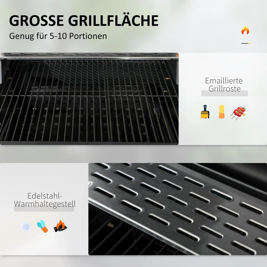 Barbecue charbon de bois surface 58x42 cm et tablettes rabattables