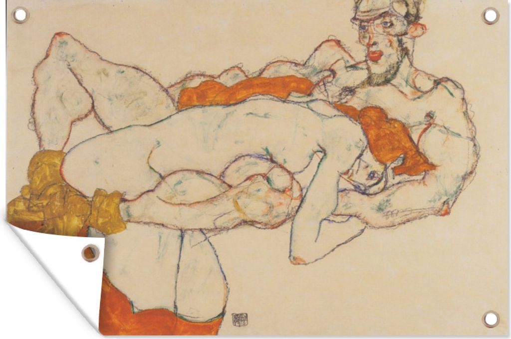 MuchoWow 120x80 cm Outdoor-Poster Gartendeko Sichtschutz Garten Poster für den Garten Liebespaar - Gemälde von Egon Schiele