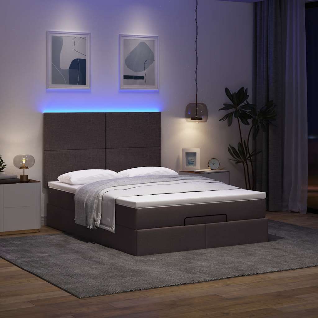 "2026 Promotion" Ottoman-Bett Schlafzimmer - mit Matratze - & LED -s - Dunkelbraun - 140x200 cm - Stoff - Polsterbett CC17307