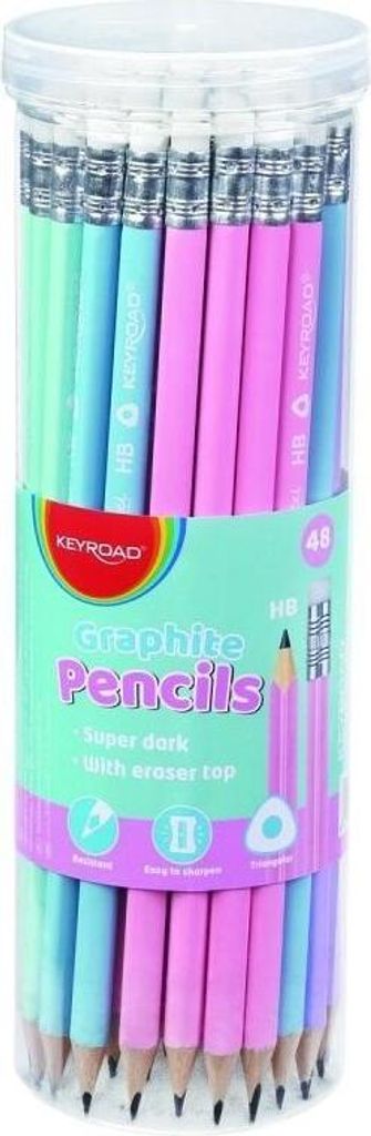 Ołówek HB z gumką trójkątny pastelowy (48szt)