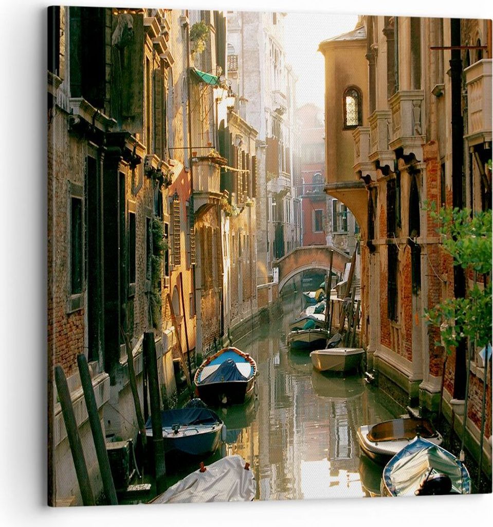 Bild auf Leinwand - Leinwandbild - Venedig Brücke Wasser Haus - 70x70cm - Wand Bild - Wanddeko - Leinwanddruck - Bilder - Kunstdruck - Wanddekorat...
