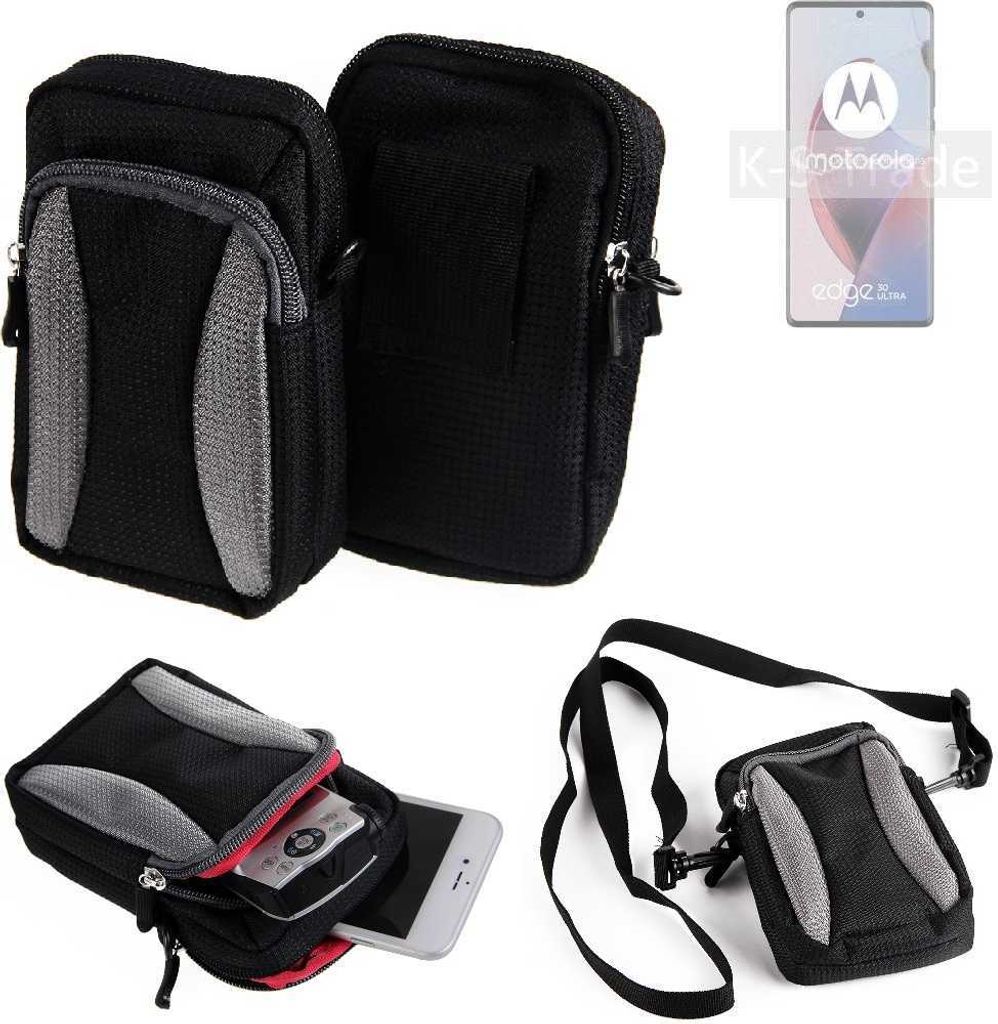 K-S-Trade Holster Schutz Hülle kompatibel mit Motorola Edge 30 Ultra Handy Hülle Gürteltasche Umhängetasche mit Zusatzfach schwarz