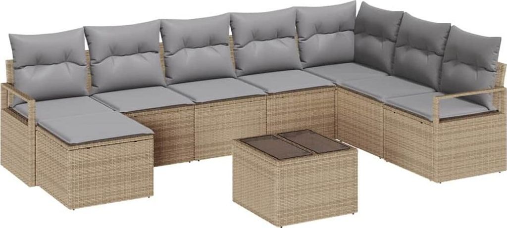 vidaXL Sofa Set mit Kissen 9 pcs Beige und Hellgrau Poly-Rattan