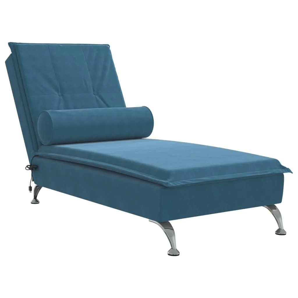 Chaise longue da massaggio con bolster in velluto blu