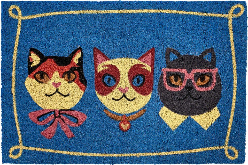 BELIANI Fußmatte Mehrfarbig Kokosfaser 60 x 90 cm Rechteckig Tiermotiv Katzen mit Anti-Rutsch-Rückseite Indoor Innenbereich Fußabtreter