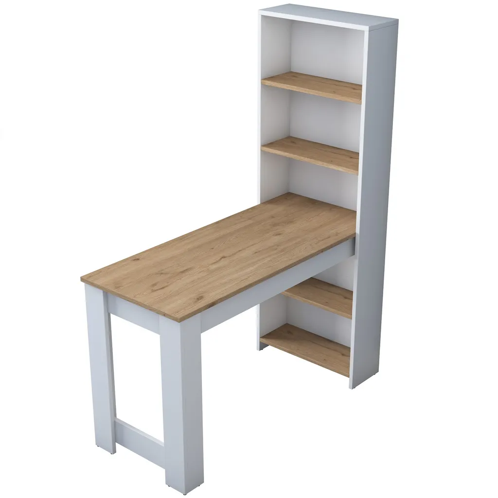 Bureau télétravail blanc 120 cm avec rangements verticaux gain de place