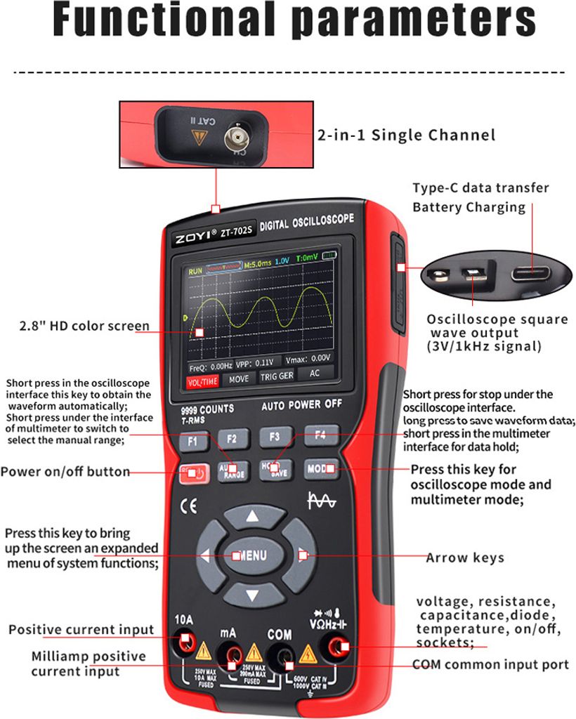 digitálny osciloskopický multimeter 2 v 1 - vzorkovacia Obrázok produktu 7