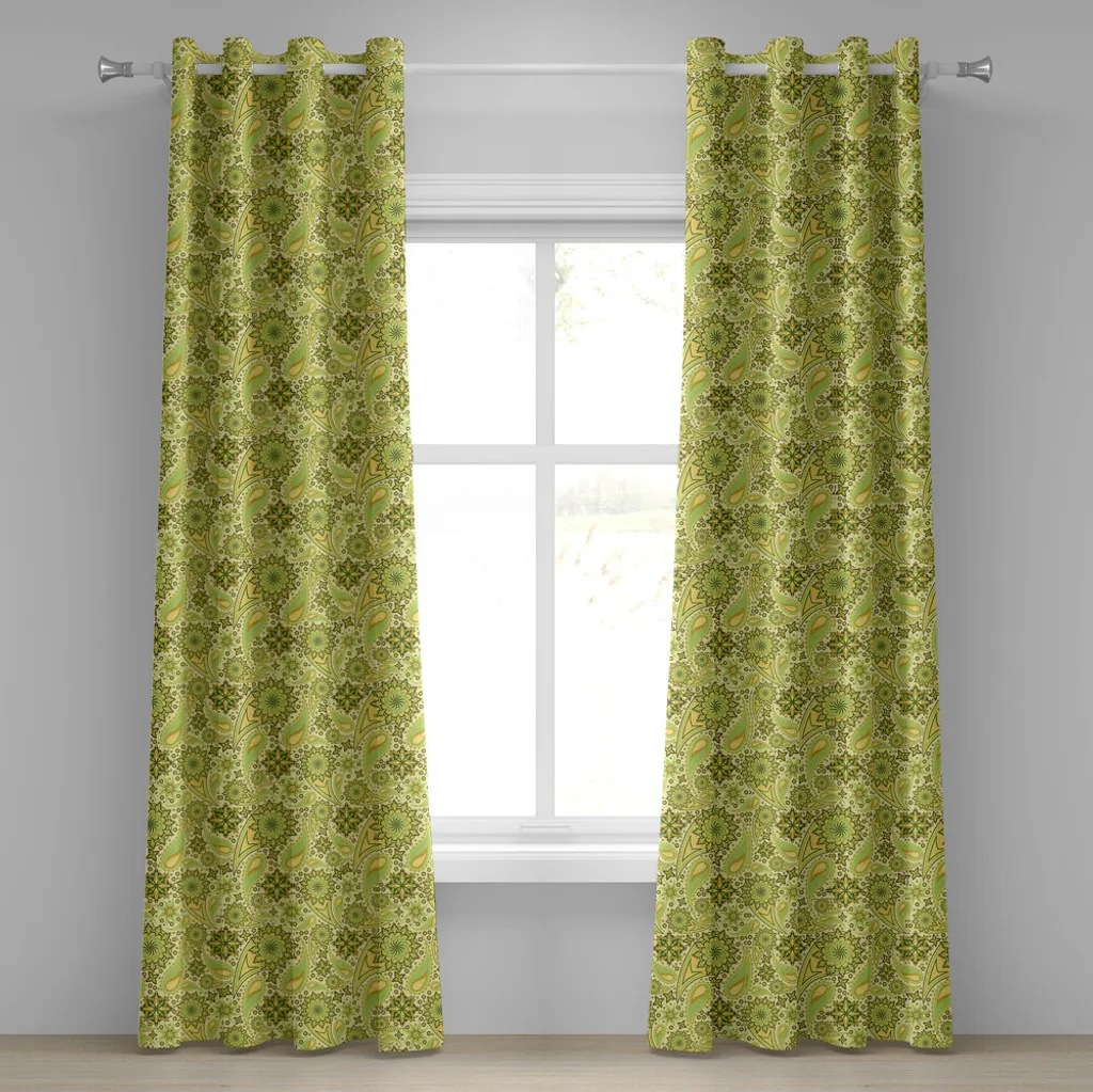 Rideau anti vis-à-vis décoratif ethnique vert avocat 280 cm x 175 cm