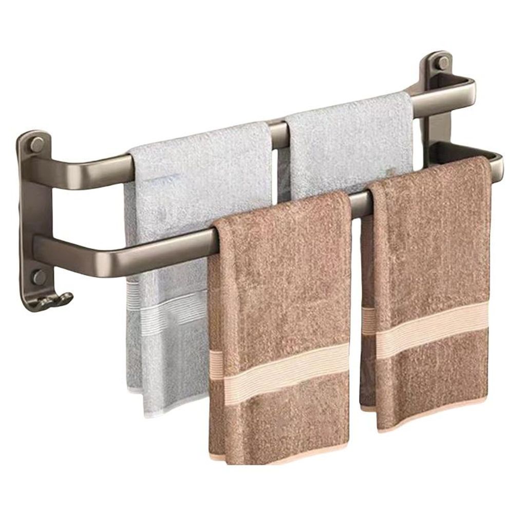 Wandregal aus Aluminium für Bad – Mehrschichtig, verstellbar, rostfrei, ohne Bohren, starke Tragkraft, Doppelstangen, 60 cm