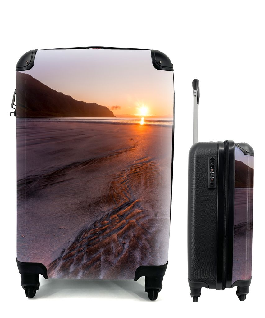 MuchoWow Koffer Handgepäck Trolley Rollkoffer Kleine Reisekoffer mit 4 Rollen - Sonne - Strand - Berge - Cabin Size < 55x40x23 cm & 55x40x20 cm ...