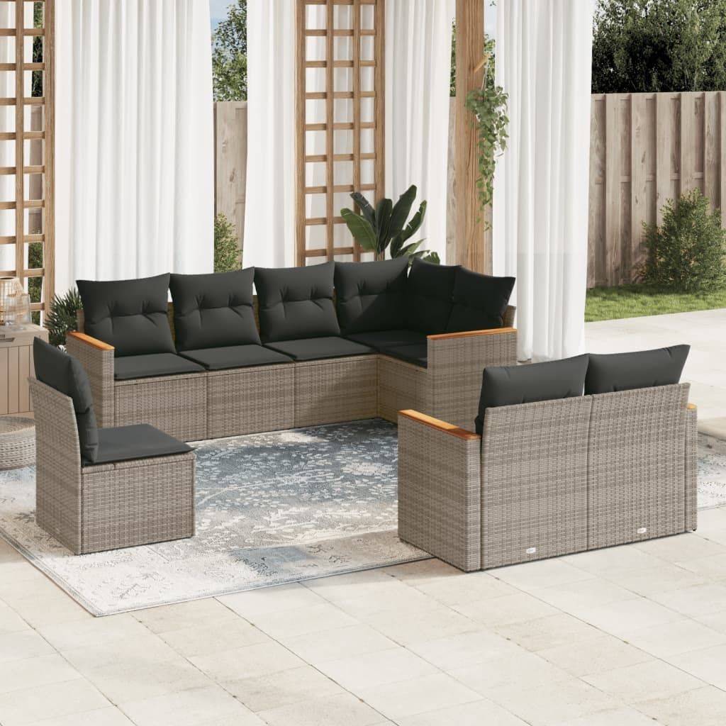 Maison Exclusive - 8-tlg. Garten-Sofagarnitur mit Kissen Grau Poly Rattan