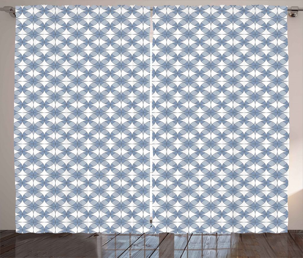 ABAKUHAUS Modern Rustikaler Gardine, Komplexe Kreisformen, Schlafzimmer Kräuselband Vorhang mit Schlaufen und Haken, 280 x 245 cm, Blaugrau Weiß ...