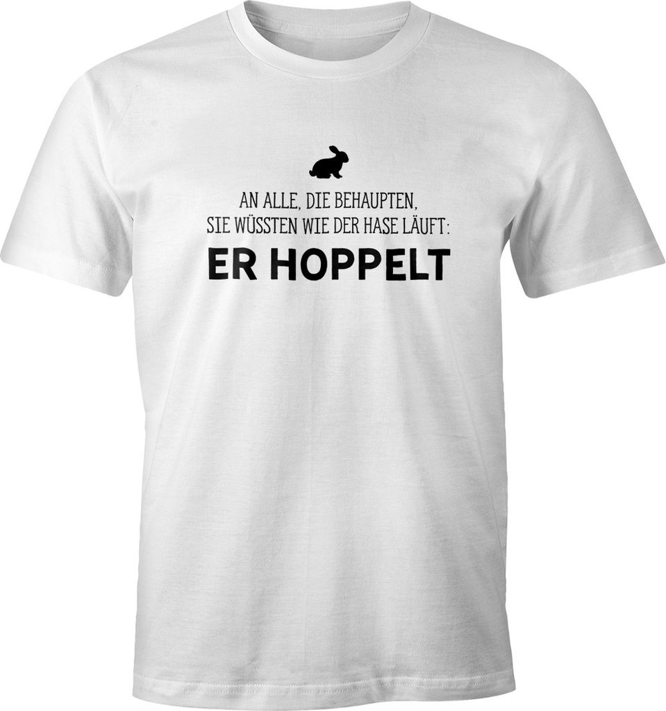 Herren T-Shirt Spruch an alle die wissen wie der Hase läuft - er hoppelt Fun-Shirt lustig Moonworks weiß 3XL