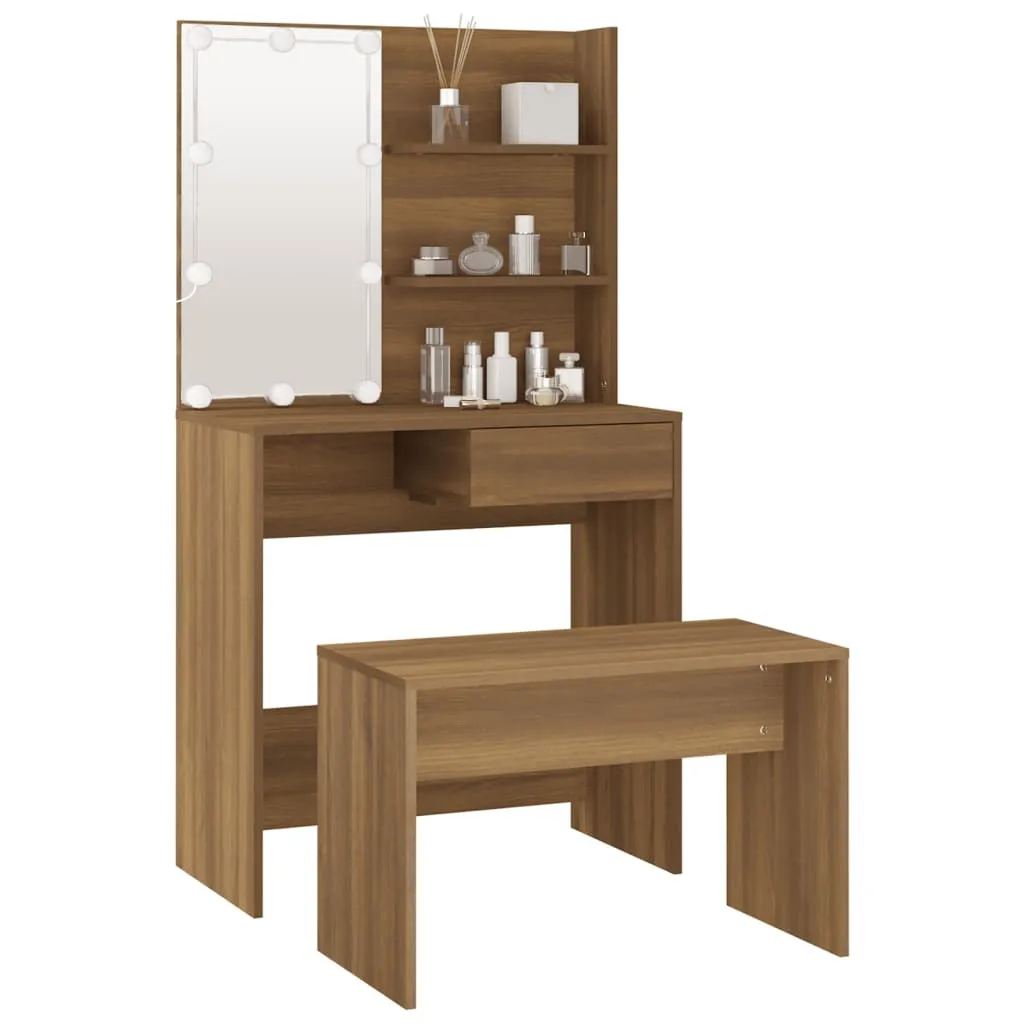 Set Toeletta LED Legno Rovere Marrone - Stabilità e Funzionalità
