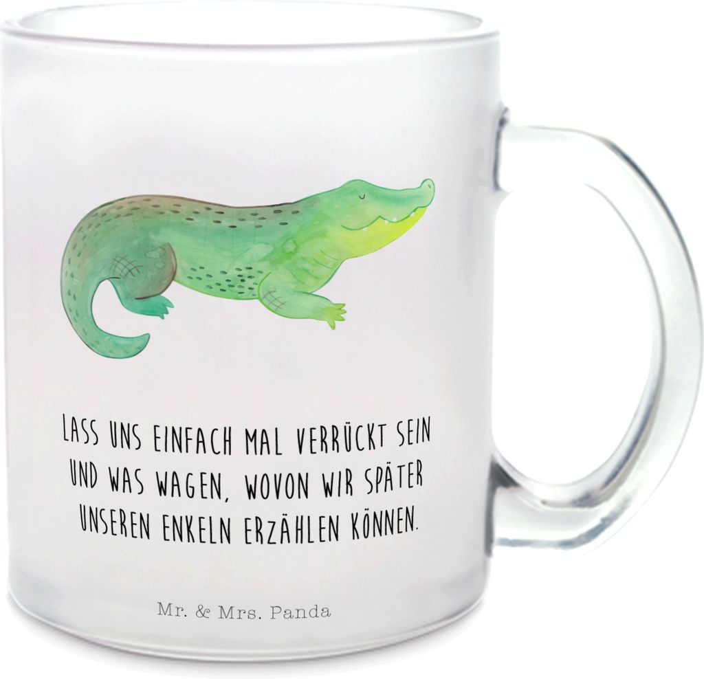 Mr. & Mrs. Panda Tee Tasse Krokodil - Transparent - Geschenk, Teetasse, Beste Freundin, Teeglas, getränkebecher, Pott, Reiselust, Lieblingsmensch,...