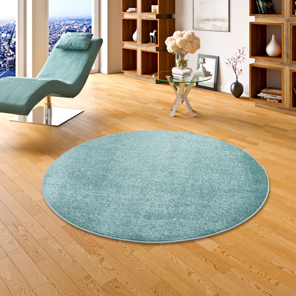 Hochflor Velours Teppich Luna Mintgrün Rund, Größe:133 cm Rund