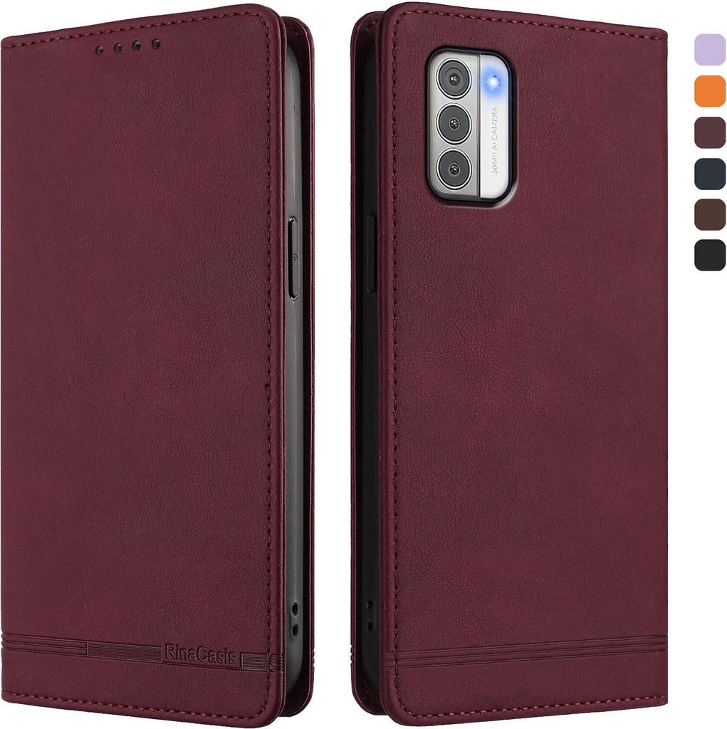 Hülle für Nokia G42 /Nokia G310, Retro Kunstleder Ständer Klapphülle mit Kartenfächer und Magnetische Rot