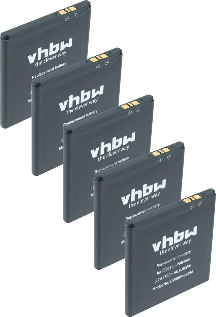 vhbw 5x Akku kompatibel mit Angelcare AC327, AC320, AC527, AC337 Barcodescanner POS (1800 mAh, 3,7 V, Li-Polymer)