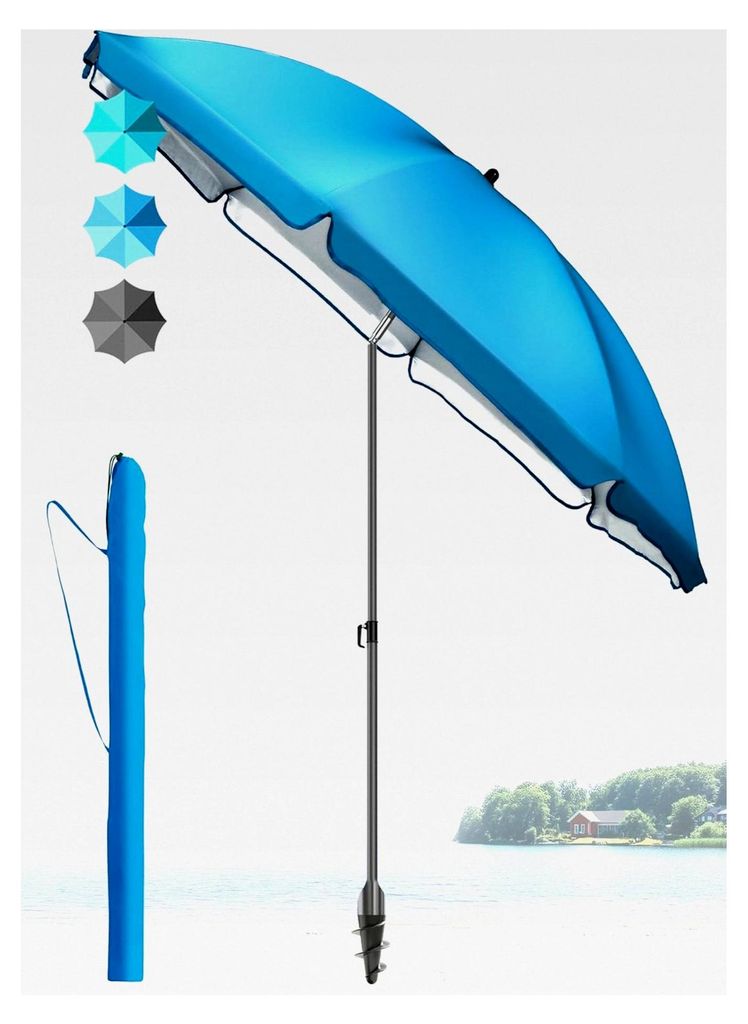 Sonnenschirm Strand SunnyJoy Ø 200 cm, mit Hülle - UPF 50+ Strandschirm, Sonnenschirm für Balkon und Garten - windfester Strandschirm, Sonnensch...