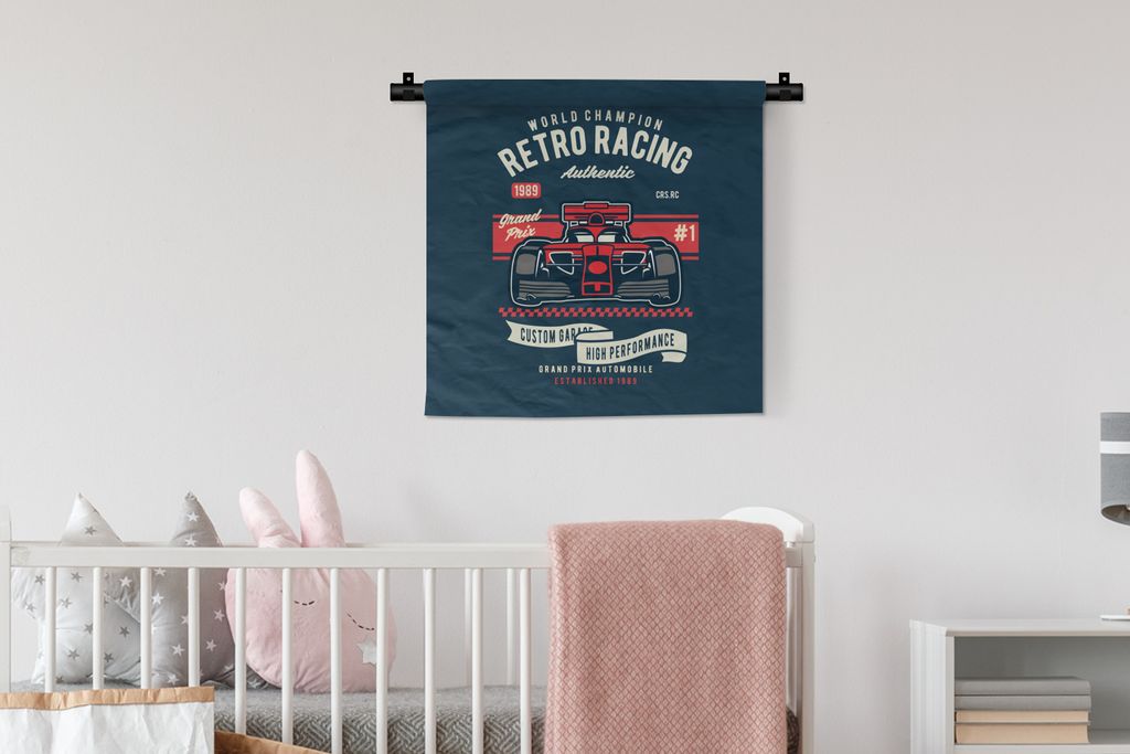 MuchoWow Wandteppich Wandbehang Auto - Rennstrecke - Oldtimer 60x60 cm Tapisserie Dekoration Wandtuch - Dekorationen - Wand Decke