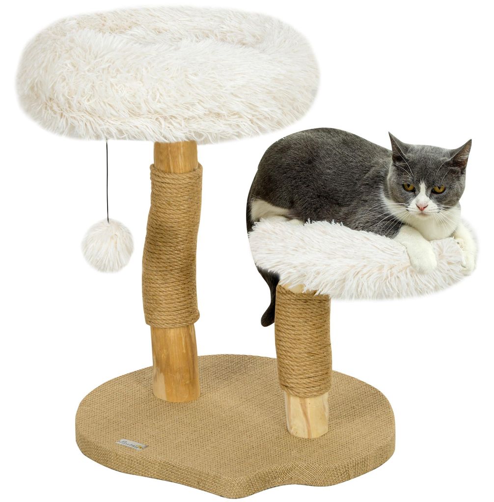 Arbre à chat PawHut, 61,5 cm de haut, avec balle, coussins Image du produit 