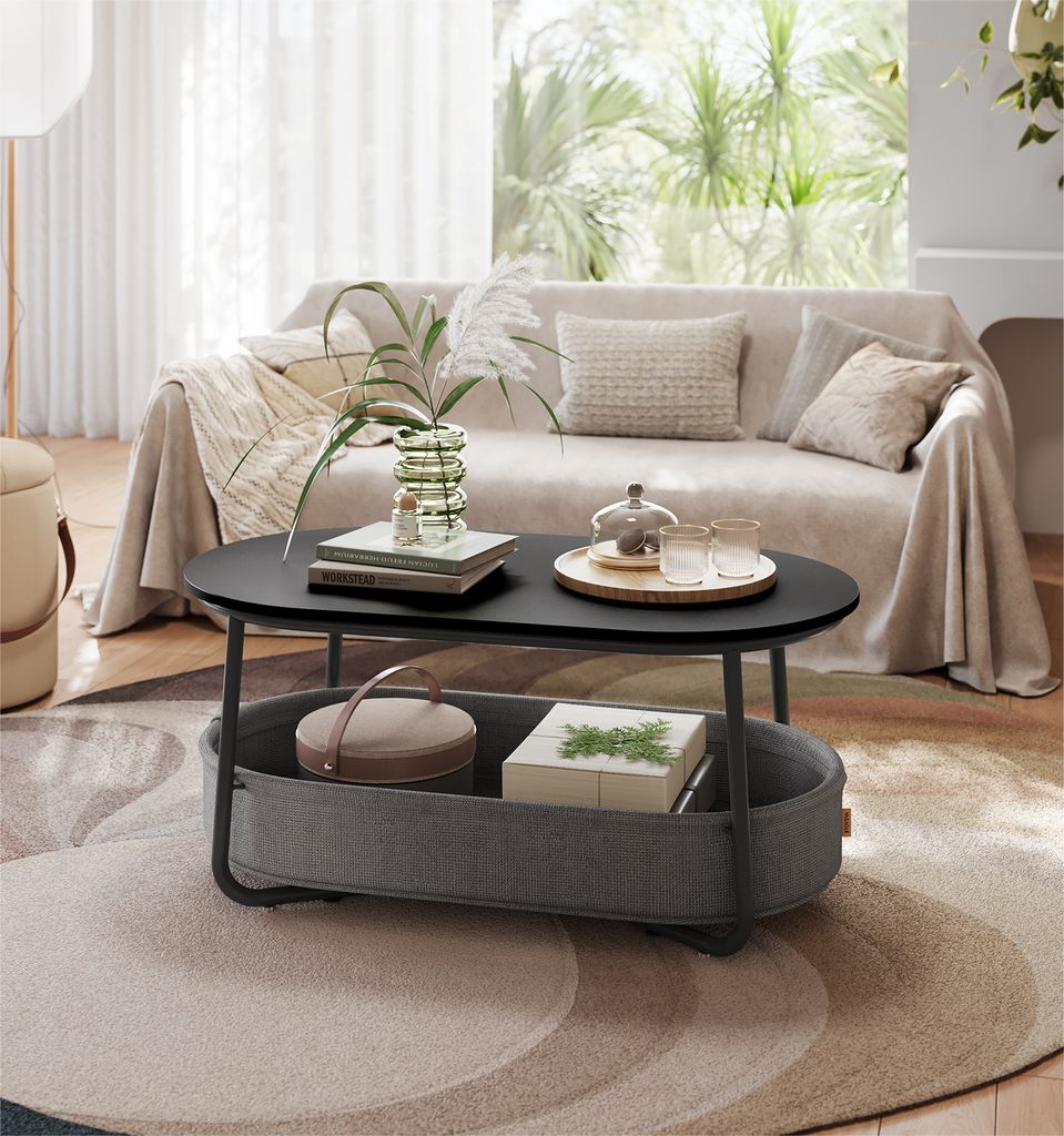 VASAGLE Couchtisch, Beistelltisch, moderner mit Stoffkorb, Produktbild 