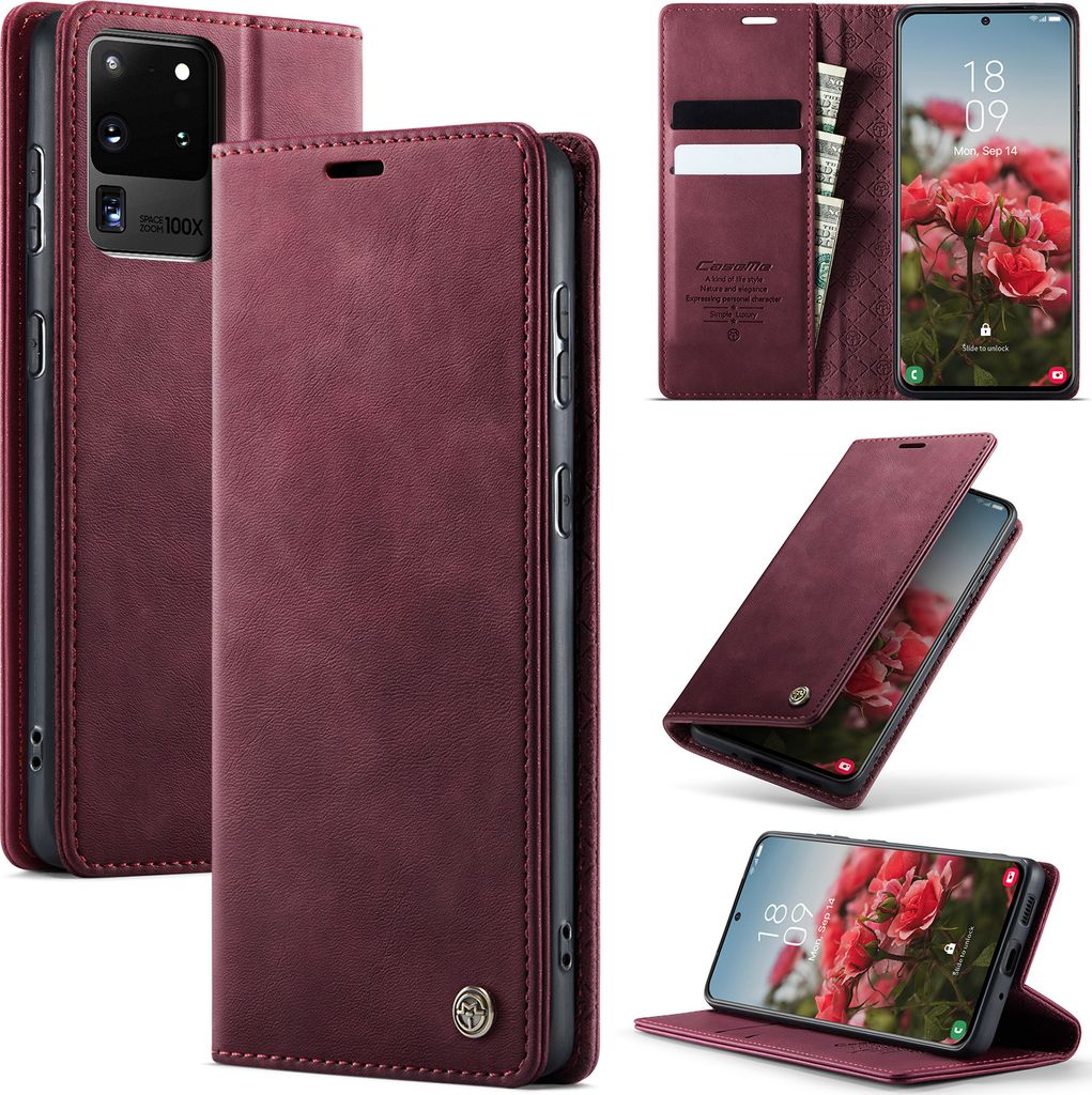 Handyhülle für Samsung Galaxy S20 Ultra Hülle Leder mit RFID Schutzhülle Klapphülle Magnet Kartenfach Standfunktion Rot
