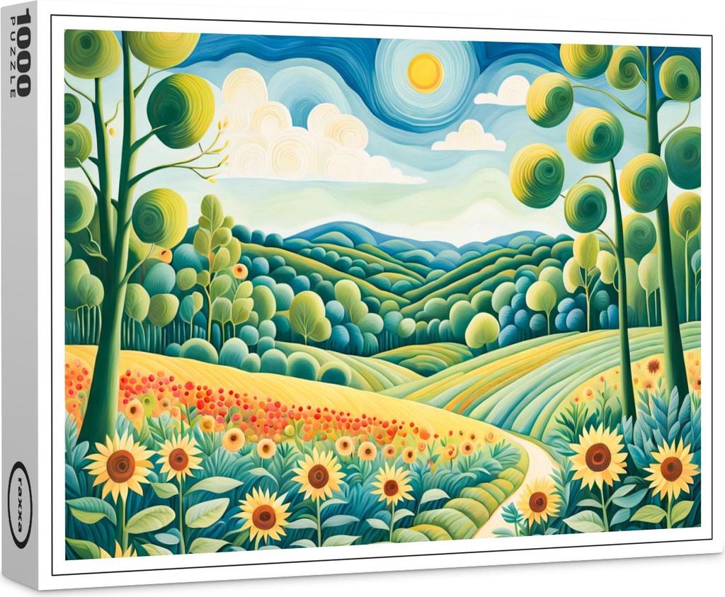 raxxa Premium-Puzzle "Pastel Landscape with Sunflower Fields and Path", 1000 Teile