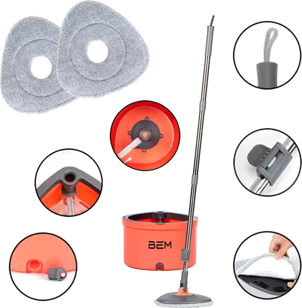 BEM ORBITA Wischmopp Set mit Eimer, Bodenwischer Set mit Auswringfunktion, Bodenreinigung mit Filtersystem