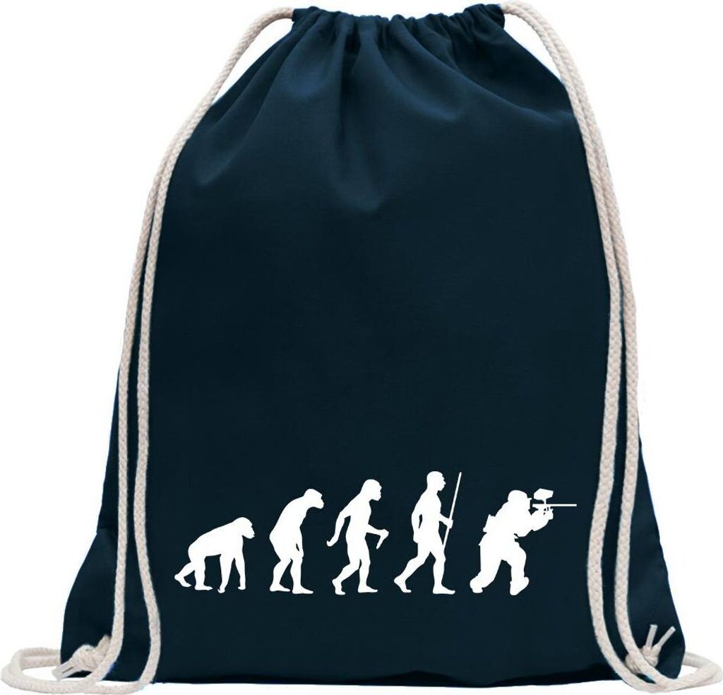 Kiwistar - Turnbeutel - dunkelblau - Paintballspieler Evolution - Fun Rucksack Sport Beutel Gymsack Baumwolle mit Ziehgurt