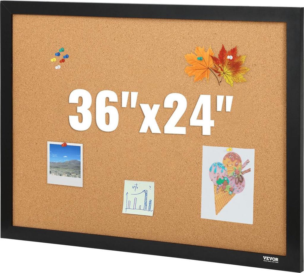 Cork Board, 36x24 inches Bulletin Board with MDF Sticker Frame, Vision Board Includes 10 Pushpins, for Display and Decoration in Office Home and Sc...