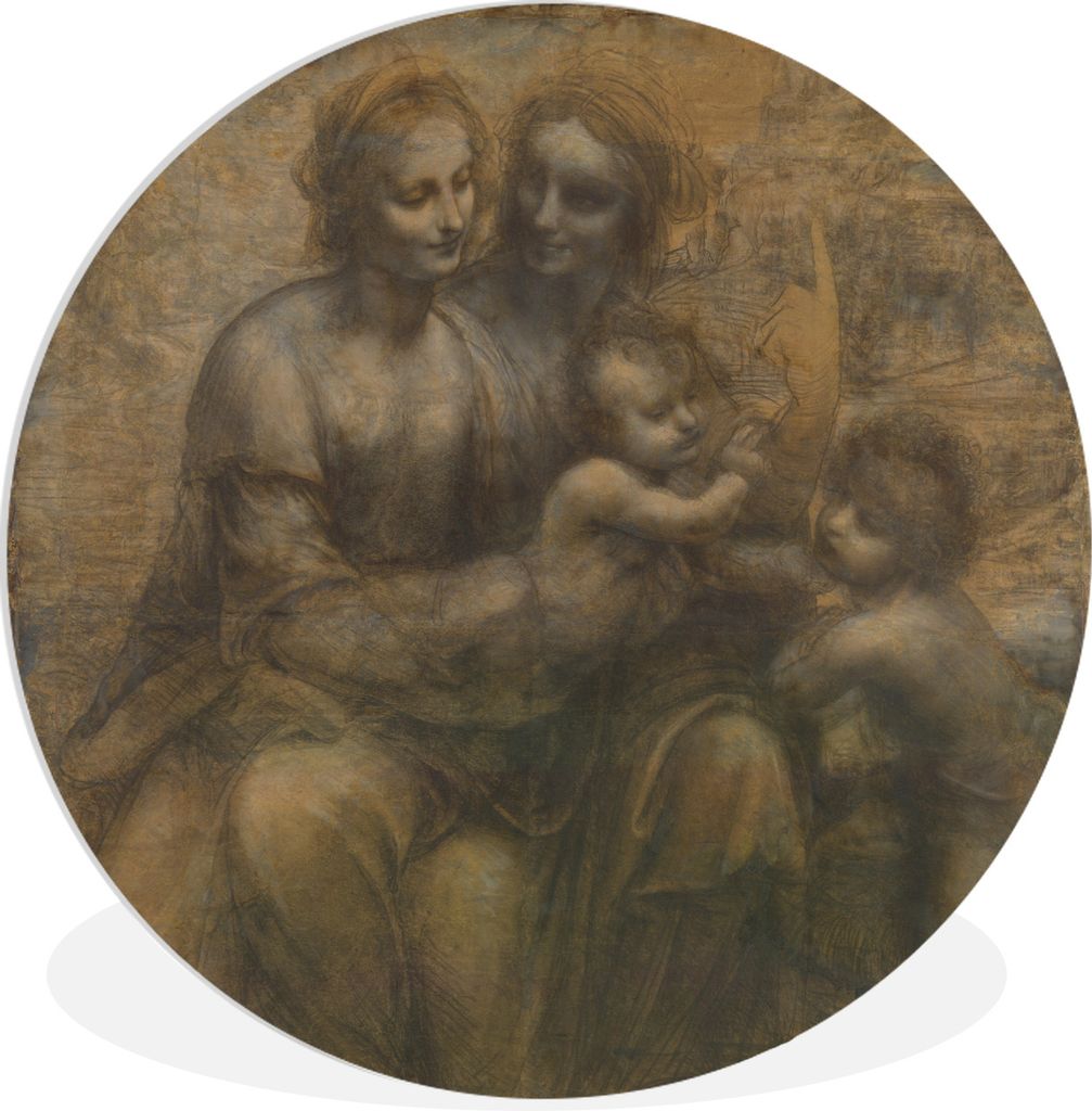 MuchoWow Rundes Wandbild - Runde Bilder Maria mit Kind und die Heilige Anna - Leonardo da Vinci Ø 30 cm Kreis Wanddekoration Kunststoff - Wandkr...