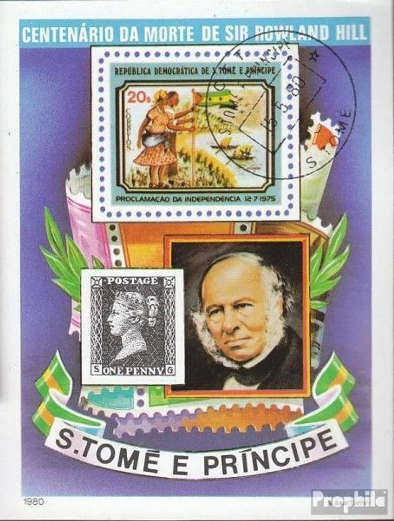 Briefmarken Sao Tome e Principe 1980 Mi Block44 (kompl.Ausg.) gestempelt Rowland Hill