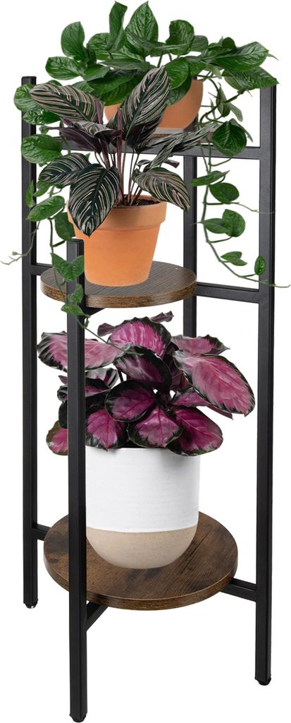 Ruhhy Pflanzenständer 3-stöckiges Metall Loft bis zu 15 kg pro Boden - Stabiler Moderner Blumenhocker Höhe 81 cm für Wohnzimmer, Balkon, Garten...