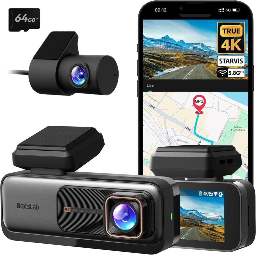 BOTSLAB Dashcam Auto Vorne Hinten, 4K Dashcam Auto GPS mit Produktbild 