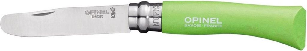 A single Opinel knife with a green handle is shown against a white background.