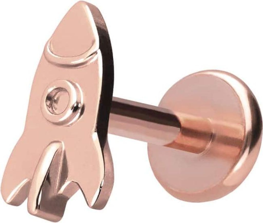 Ohrpiercing, Nasenpiercing Titan Labret mit Push Fit RAKETE RoséGold Stablänge: 8mm | Stabstärke: 1mm