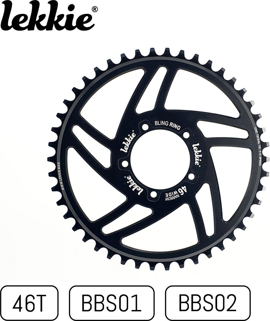 windmeile | Lekkie Bling Ring Kettenblatt, 46T, für Bafang BBS01 und BBS02, Kettenring, Chain Ring, Fahrrad, E-Bike, Pedelec