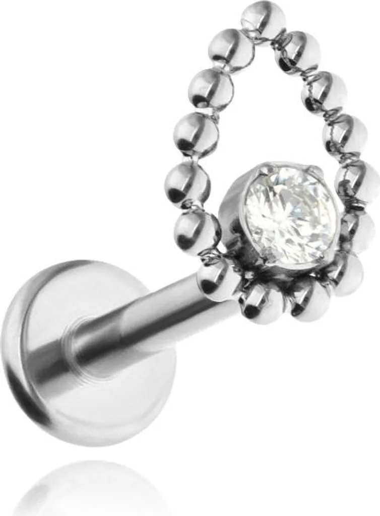 Piercing labret en titane avec larme en oxyde de zirconium brillant