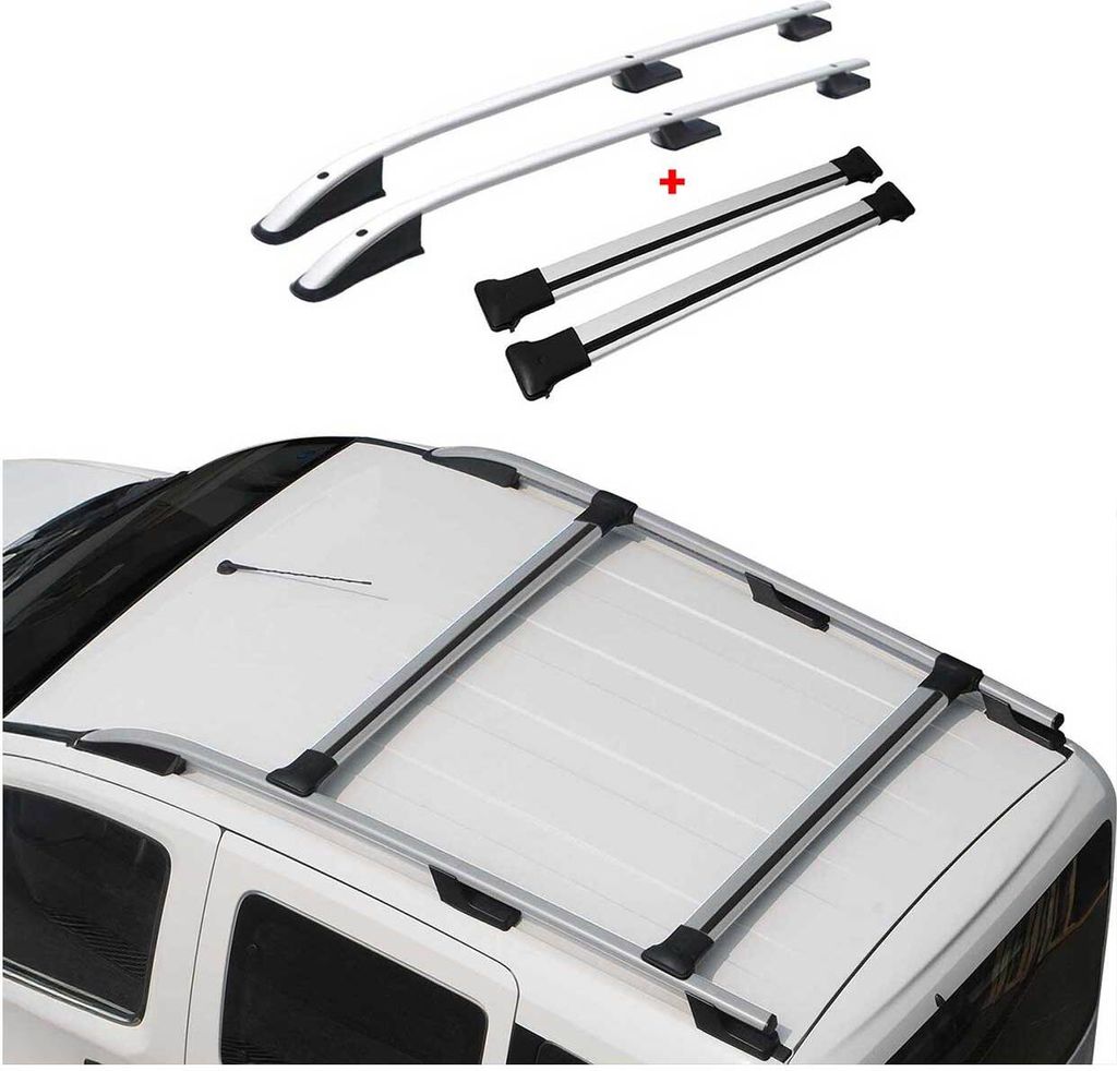 Dachreling + Dachträger für Citroen Berlingo Peugeot Partner Aluminium Silber 4x