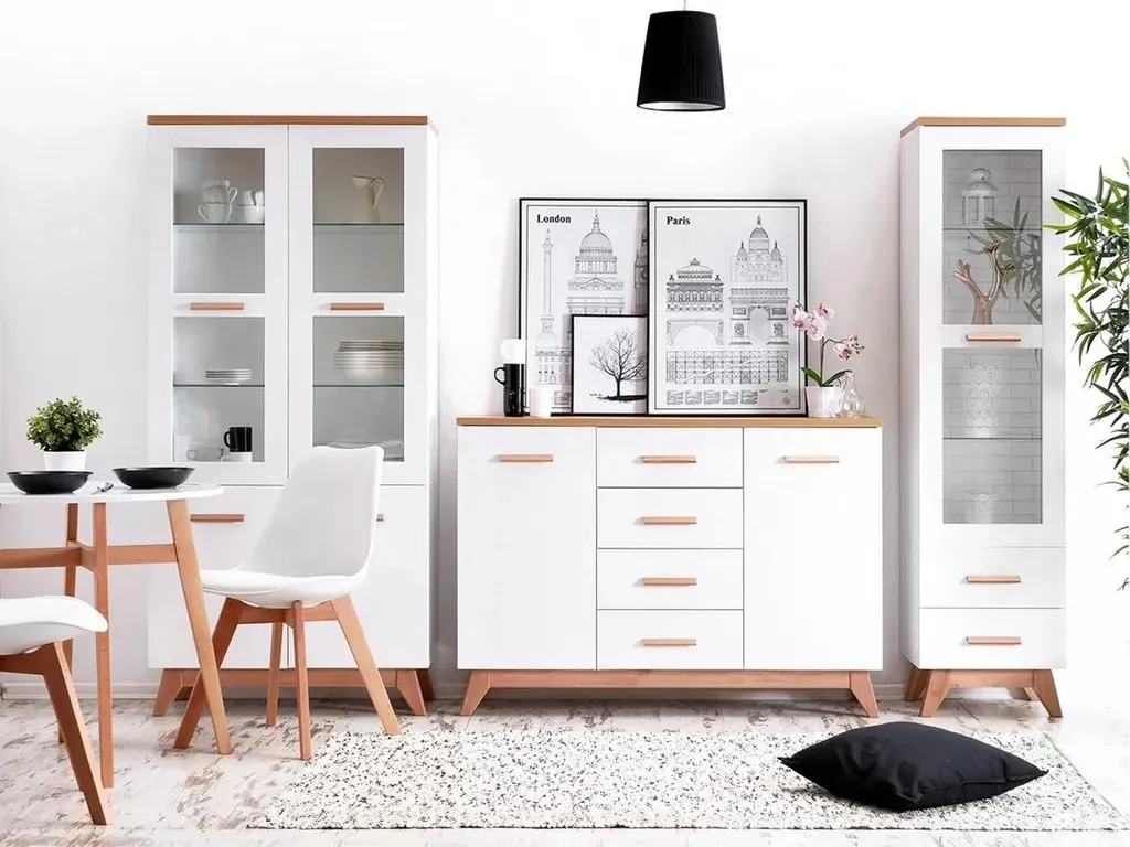 Commode combinée large BUTNER Pin Andersen et Chêne Nash - Rangement